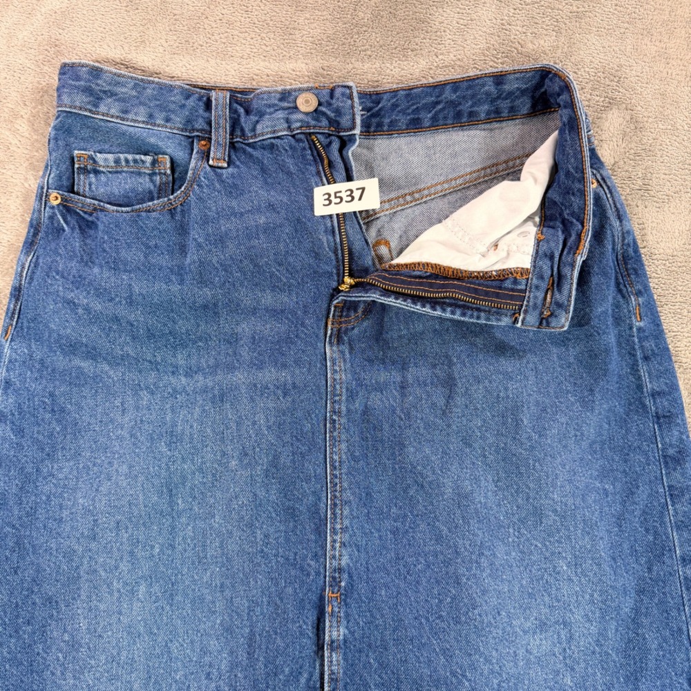 Old Navy Denim Skirt Womens 12 Blue High Rise Secret-Smooth Pocket Midi Slit
